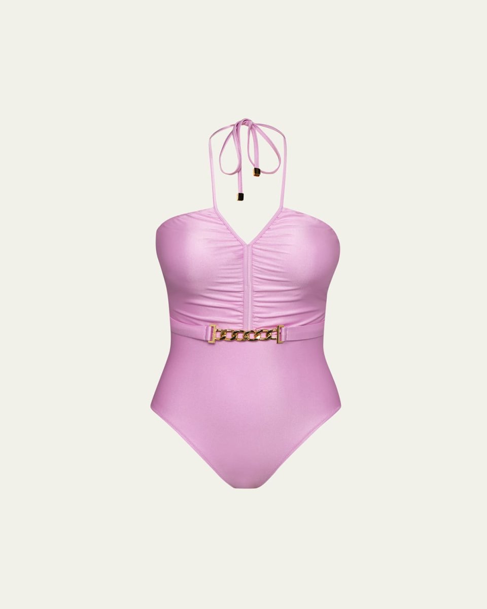 Leila Belted Halter One-Piece Swimsuit
